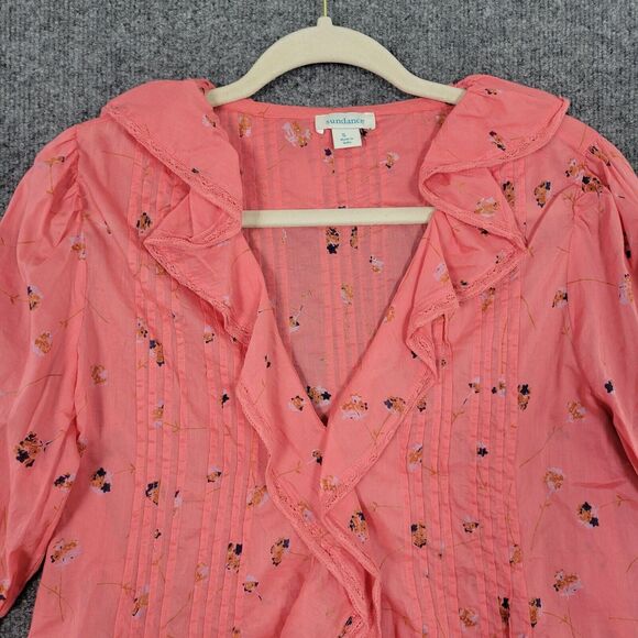 SUNDANCE Pink Floral Ruffle Fairy Lightweight 3/4 Sleeve Feminine Top SIZE SMALL - Picture 3 of 11